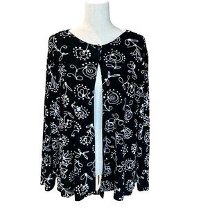 Clio Women's Lightweight Long Sleeve Open Front Cardigan Black/White Size Large